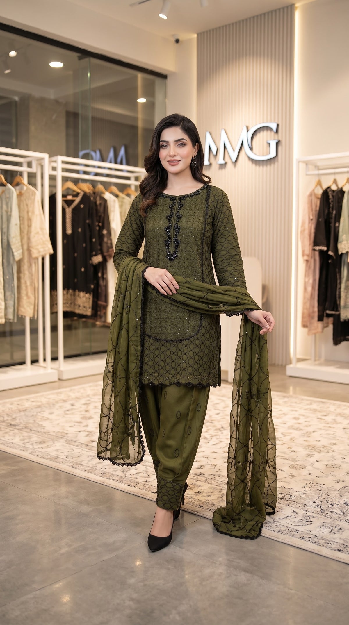 Mahzarin Chiffon Embroidered Kurta Set | Sequin Farshi Shalwar MMG-1317