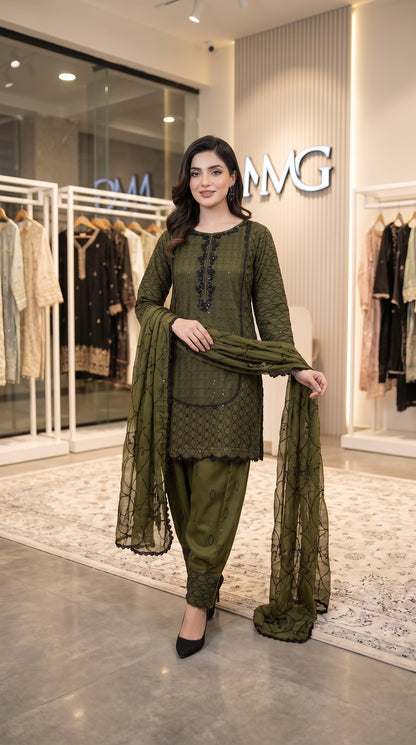 Mahzarin Chiffon Embroidered Kurta Set | Sequin Farshi Shalwar MMG-1317