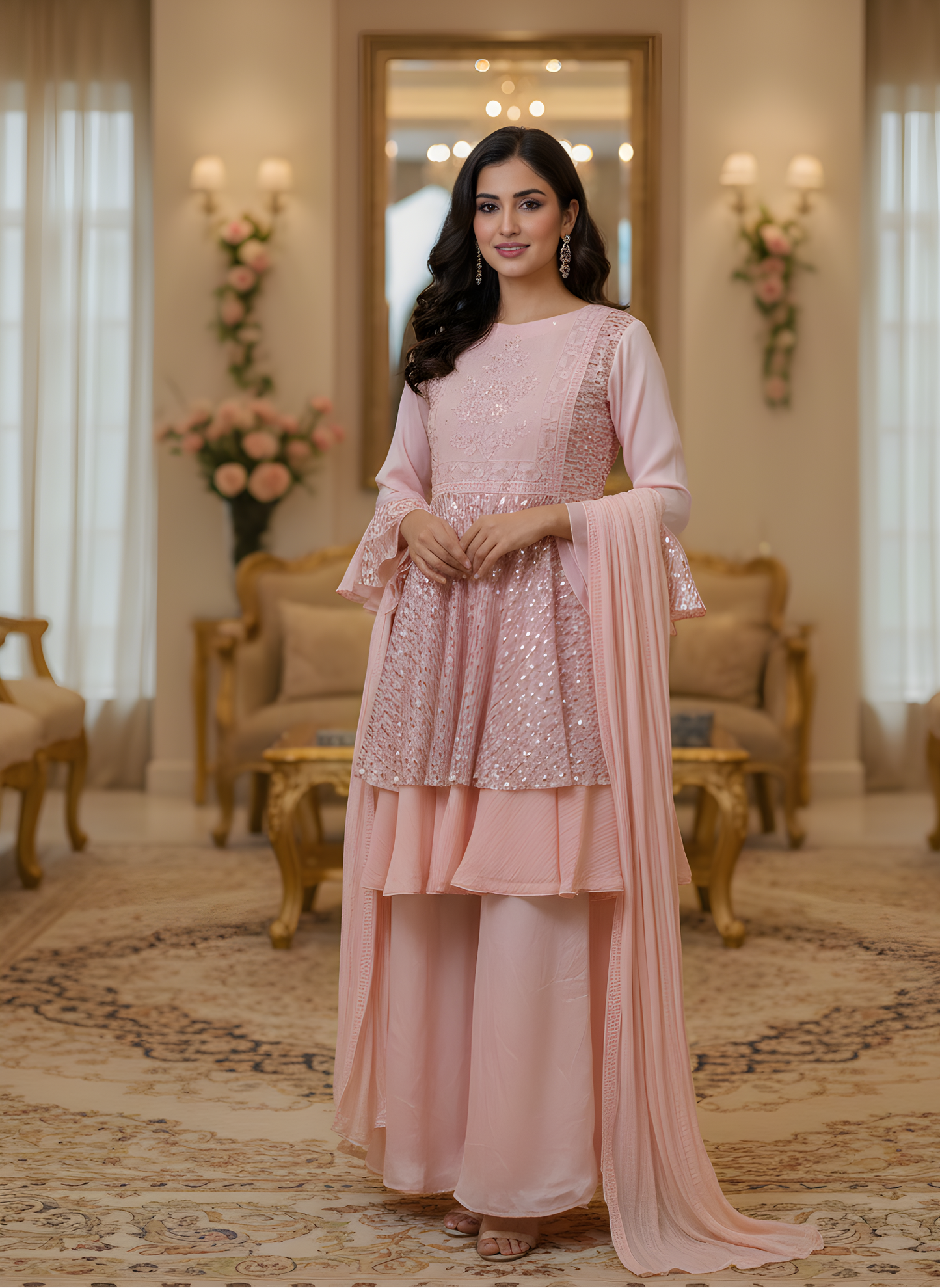 AZURA ROYALE|FLARED SEQUINE HEAVY EMBROIDERED FROCK ROYAL BLUE MMG-1066