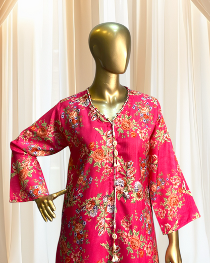 Elegant 2-Piece Printed Jacquard Suit – Free Size MMG-D-179
