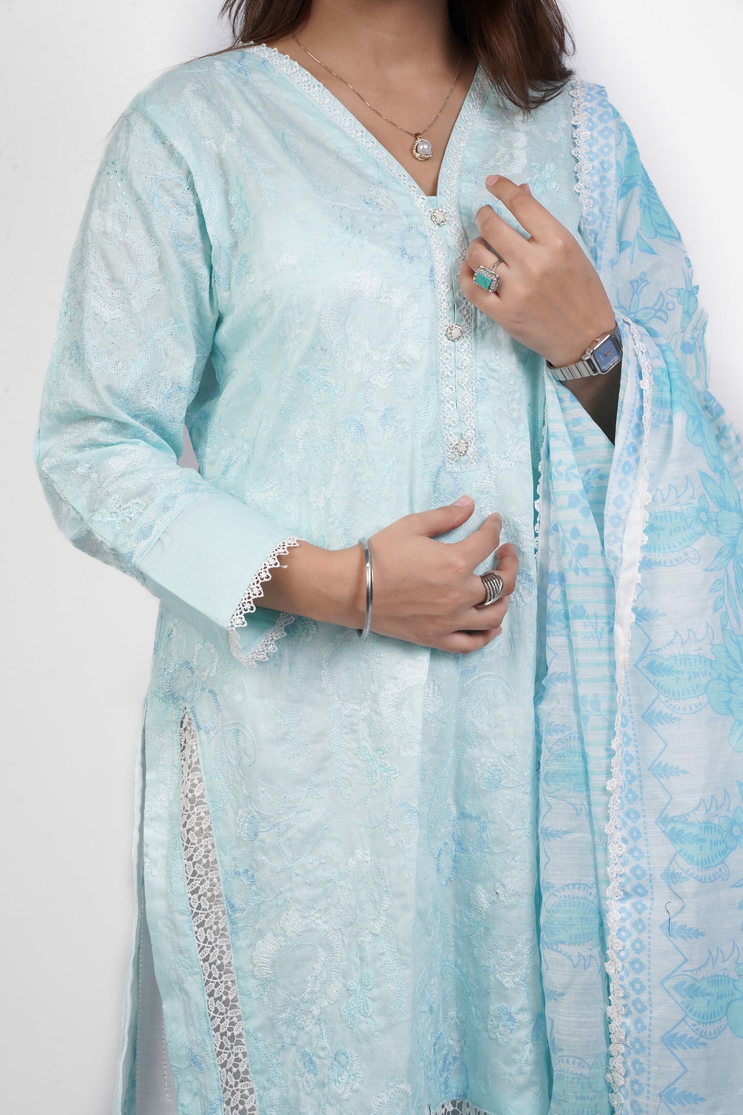 SUMMER DREAM |3-PIECE 100% COTTON EMBROIDERED SHIRT WITH TUSSELS|FLAPPER WITH CHICKEN KARI| DIGITAL PRINTED DUPATTA  MMG-901