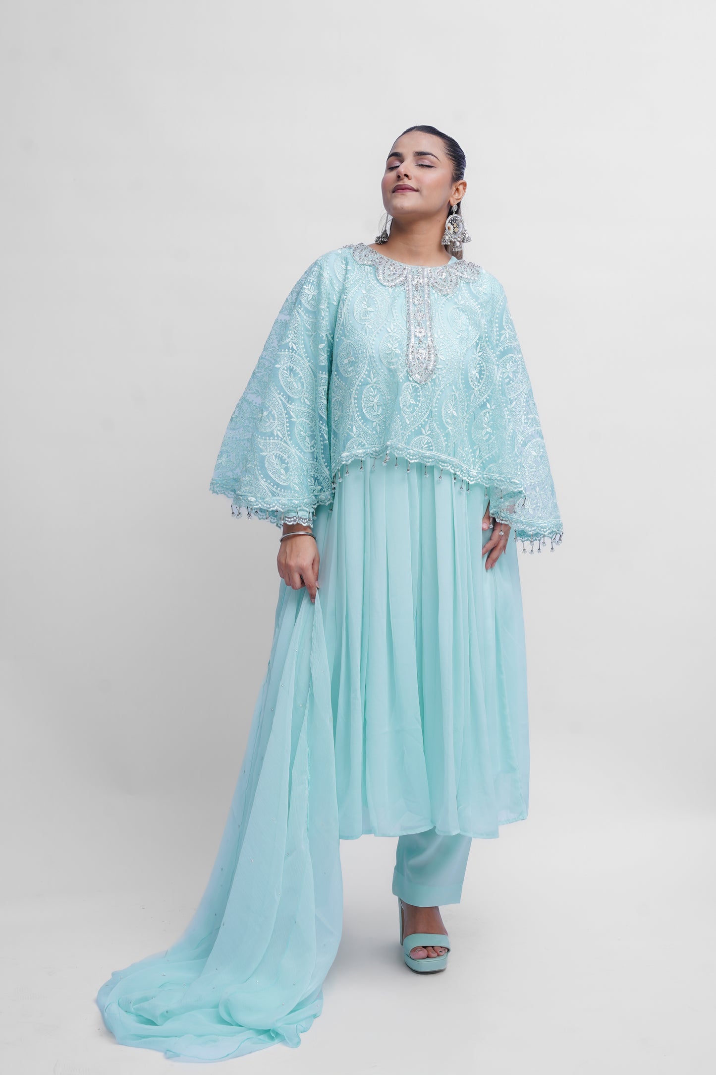 CHIFFON CAP STYLE LONG FROCK