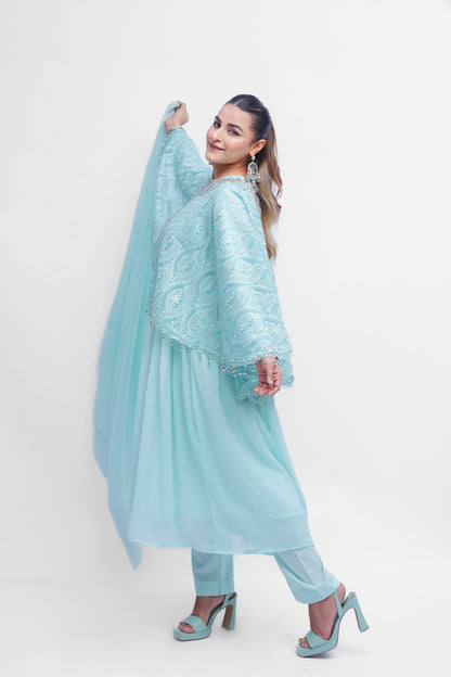 CHIFFON CAP STYLE LONG FROCK
