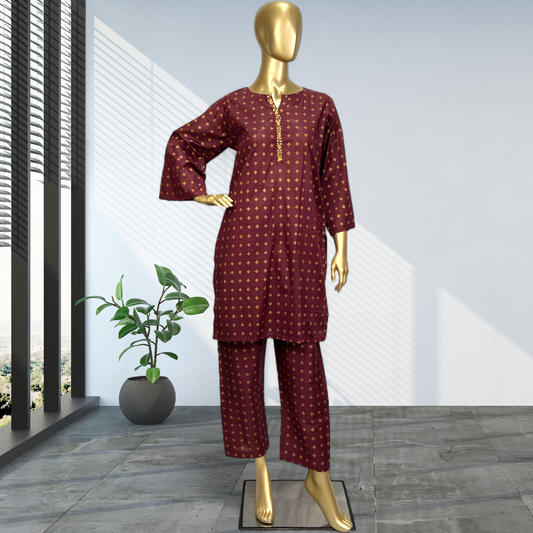 2-Piece Cotton Block Print Suit with Hand-Worked Neckline MMG-D-108