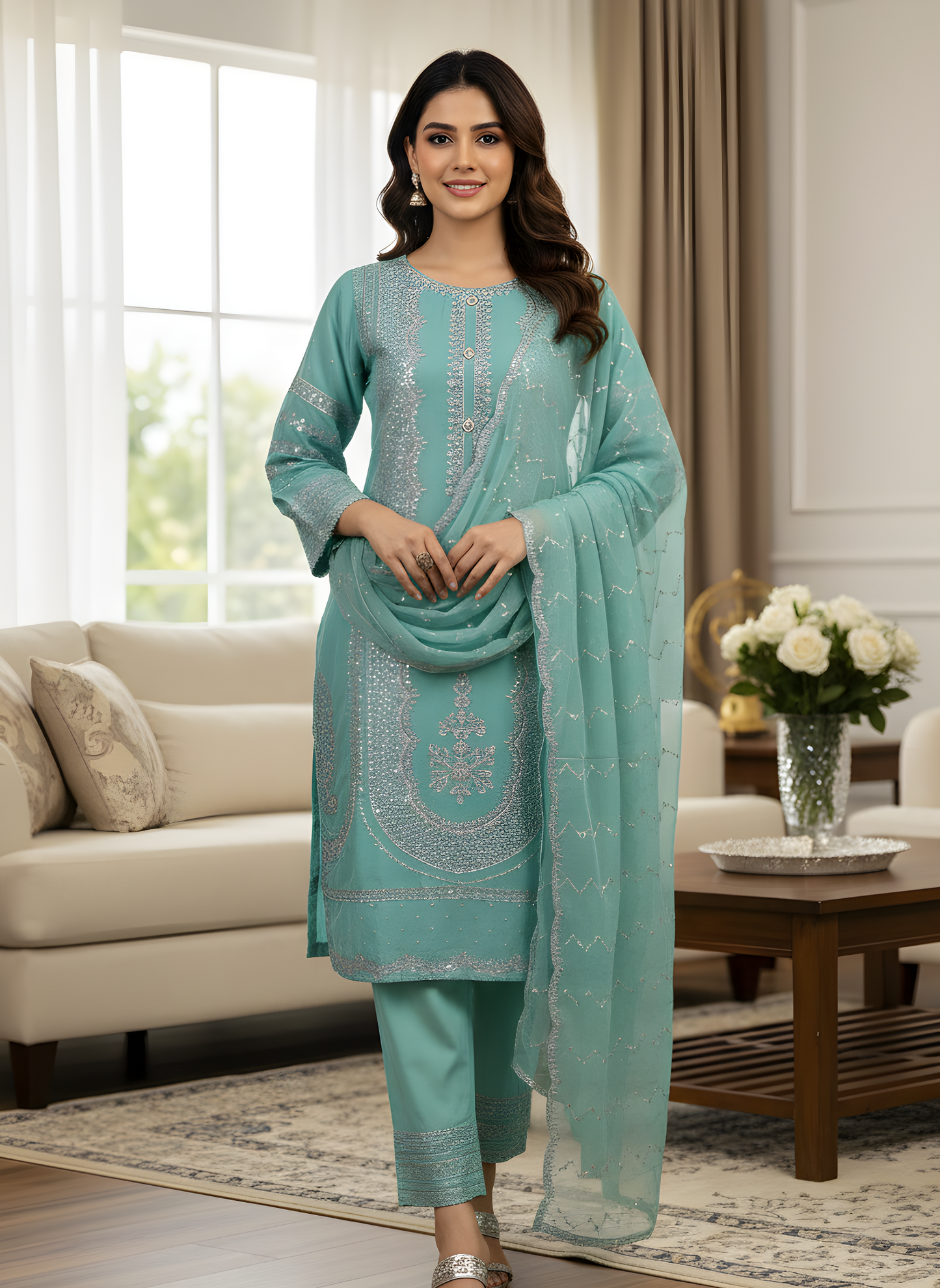 MEHRU SHIMMER SEQUINE EMB FESTIVE EDIT MMG-1158