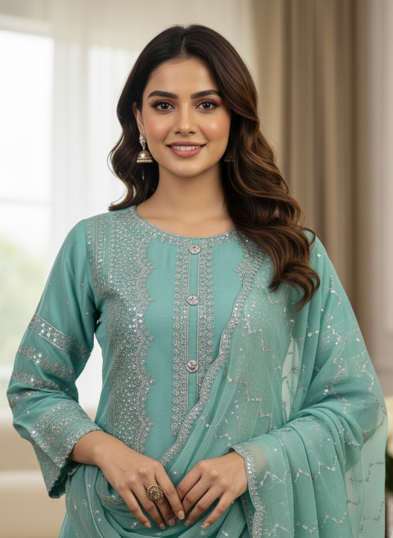 MEHRU SHIMMER SEQUINE EMB FESTIVE EDIT MMG-1158