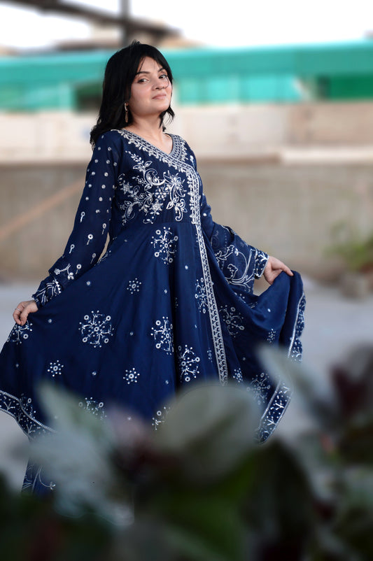 SUROOR ANGRAKHA FROCK|3-PIECE CHIFFON EMBROIDERED FROCK|EMBROIDERED TROUSER|EMBROIDERED DUPATTA MMG-