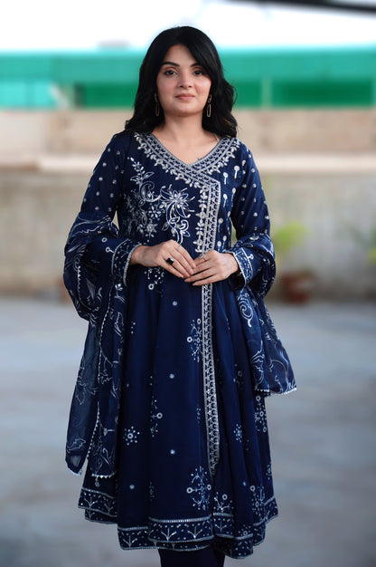 SUROOR ANGRAKHA FROCK|3-PIECE CHIFFON EMBROIDERED FROCK|EMBROIDERED TROUSER|EMBROIDERED DUPATTA MMG-