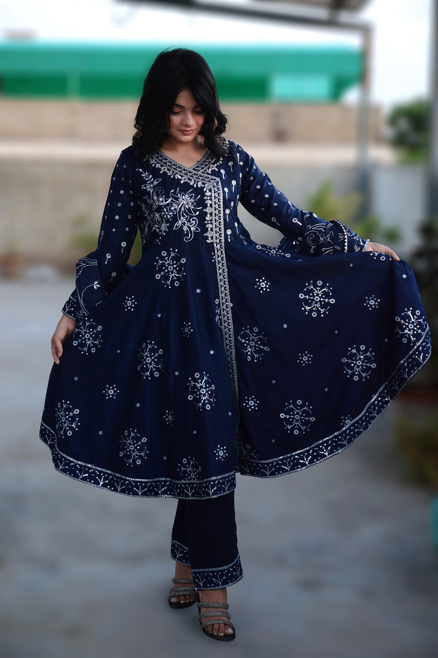 SUROOR ANGRAKHA FROCK|3-PIECE CHIFFON EMBROIDERED FROCK|EMBROIDERED TROUSER|EMBROIDERED DUPATTA MMG-