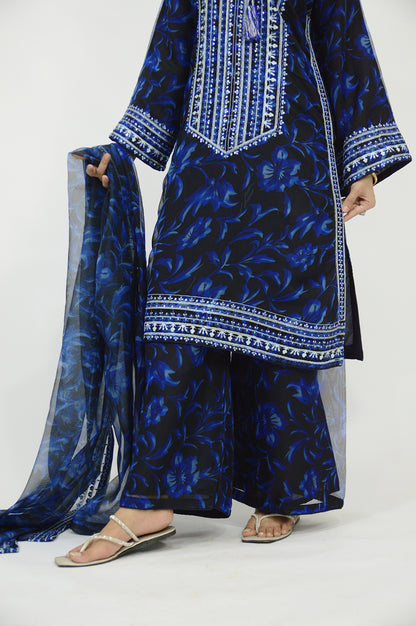 APPLE SILK DIGITAL PRINTED ORGANZA 3-PIECE EMBROIDERED SEQUENCE WORK|EMBROIDERED DAMAN PATTI|PRINTED FLAPPER|PRINTED DUPATTA WITH EMBROIDERED DUPATTA MMG-1053