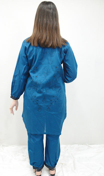 CASUAL GLOW|2-PIECE DORIA COTTON SHIRT WITH TUSSELS & EMBROIDERED BACK BUNCH|PLAIN ELEGANT TROUSER MMG-1042