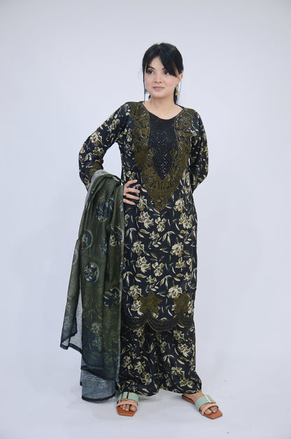 COMMANDO PRINTED|3-PIECE STAPLE PRINTED SHIRT WITH SITARA WORK|PRINTED TROUSER|MONAR PRINTED DUPATTA MMG-1051