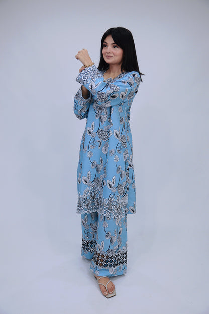 NOORAIN|3-PIECE DIGITAL STAPLE PRINTED SHIRT WITH EMBROIDERED CUTWORK|PRINTED CUTWORK FLAPPER|SILK PRINTED DUPATTA WITH BORDER MMG-1057