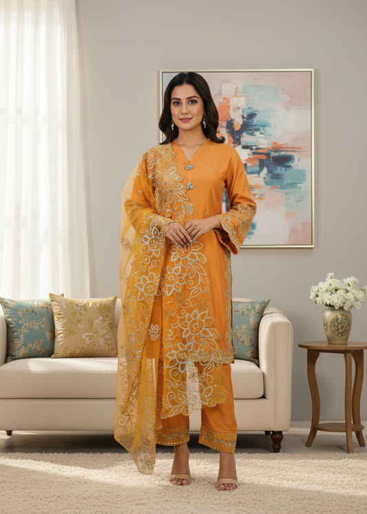 AFSANA|3-PIECE VISCOSE EMBROIDERED KURTA SET FESTIVE SPECIAL ADDITION MMG-1034