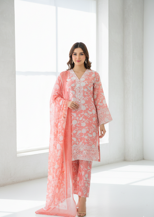 ANARKALI|3-PIECE DIGITAL PRINTED BOSKI SWISS & EMBROIDERED KURTA SET MMG-1068