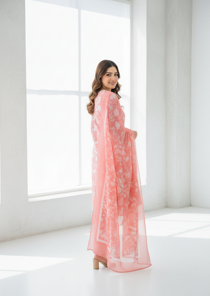 ANARKALI|3-PIECE DIGITAL PRINTED BOSKI SWISS & EMBROIDERED KURTA SET MMG-1068