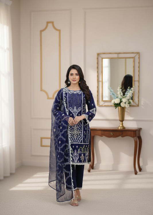 RAQS E NAAZ|3-PIECE BAJRA FABRIC EMBROIDERED KURTA SET MMG-1060