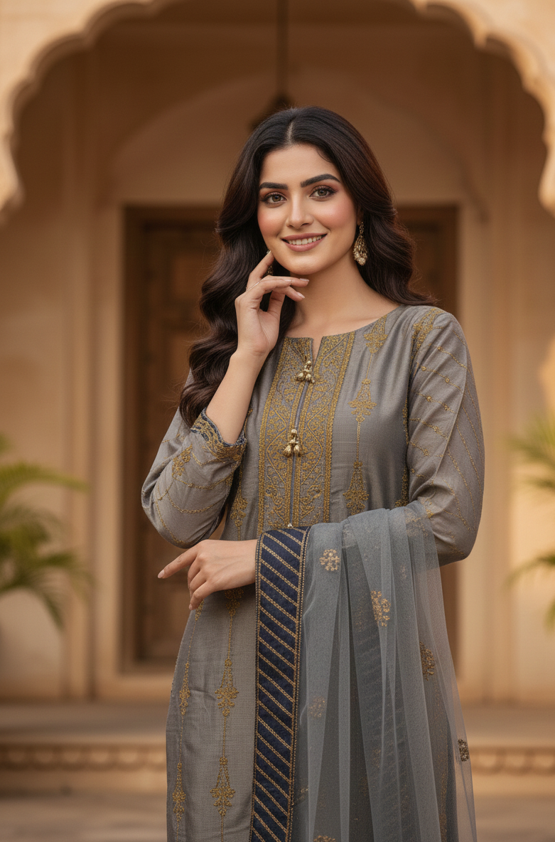 MEHWAR MASURI EMB KURTA SET MMG-810