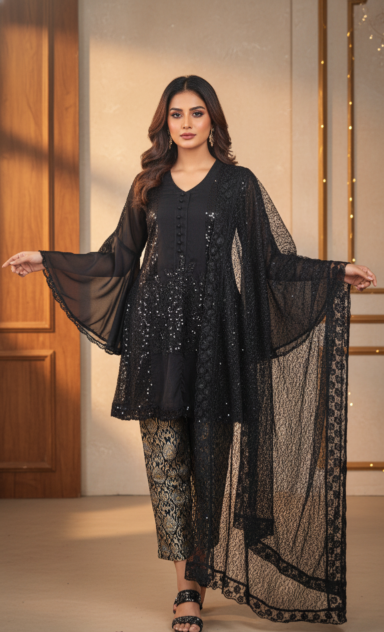 BLACK ORCHID EMB SEQUINE FROCK MMG-974