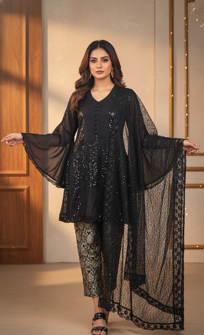 BLACK ORCHID EMB SEQUINE FROCK MMG-974