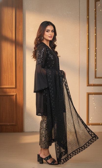 BLACK ORCHID EMB SEQUINE FROCK MMG-974