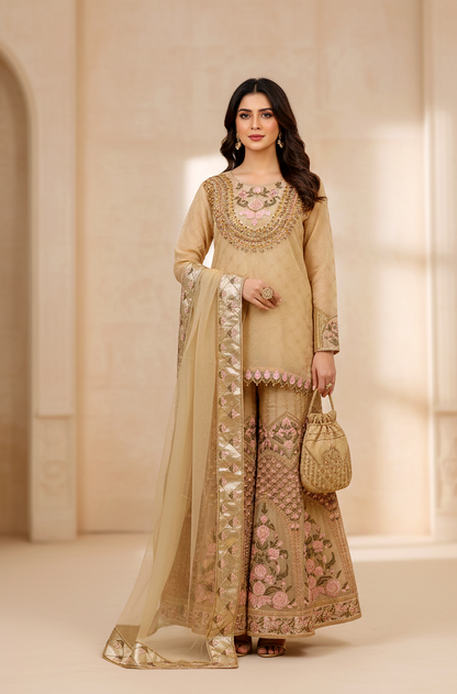 Noor-e-Naz ORGANZA LEHNGA CHOLI EMROIDERED NET DUPATTA MMG-781
