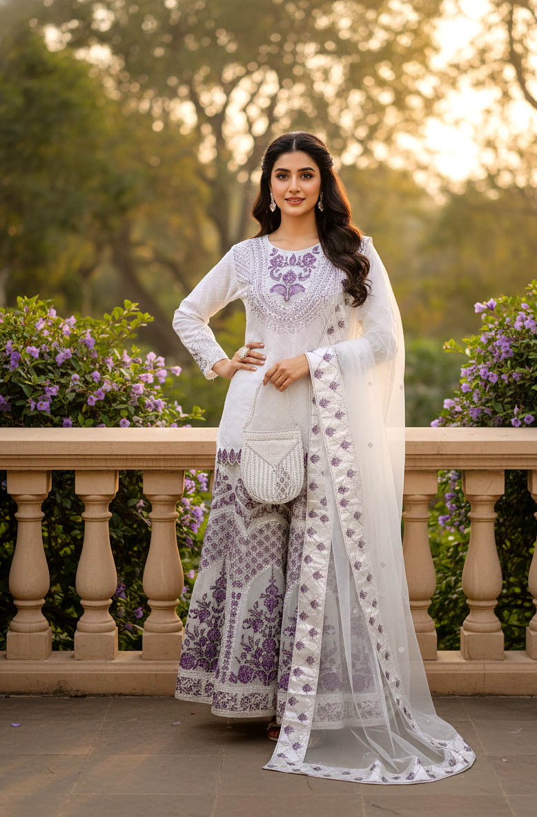Noor-e-Naz ORGANZA LEHNGA CHOLI EMROIDERED NET DUPATTA MMG-781