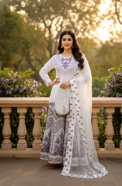 Noor-e-Naz ORGANZA LEHNGA CHOLI EMROIDERED NET DUPATTA MMG-781