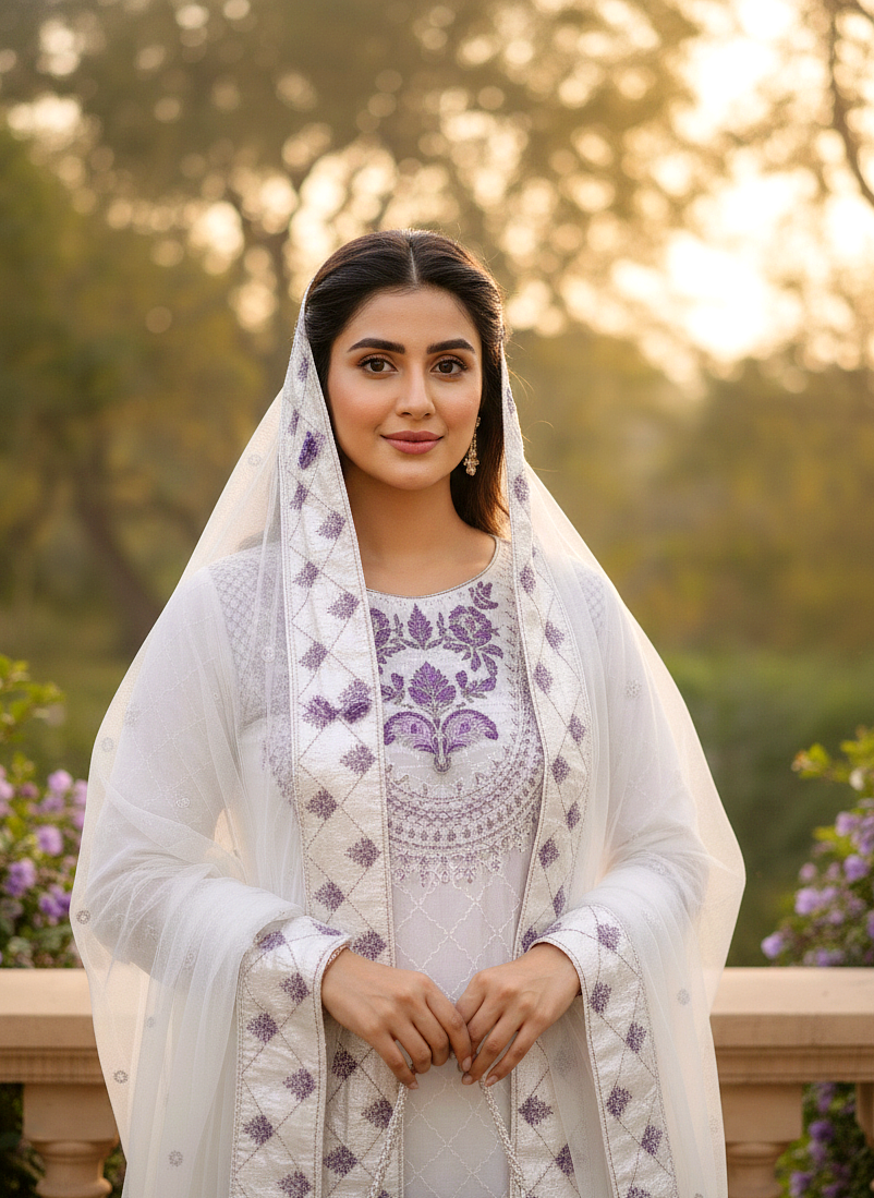 Noor-e-Naz ORGANZA LEHNGA CHOLI EMROIDERED NET DUPATTA MMG-781