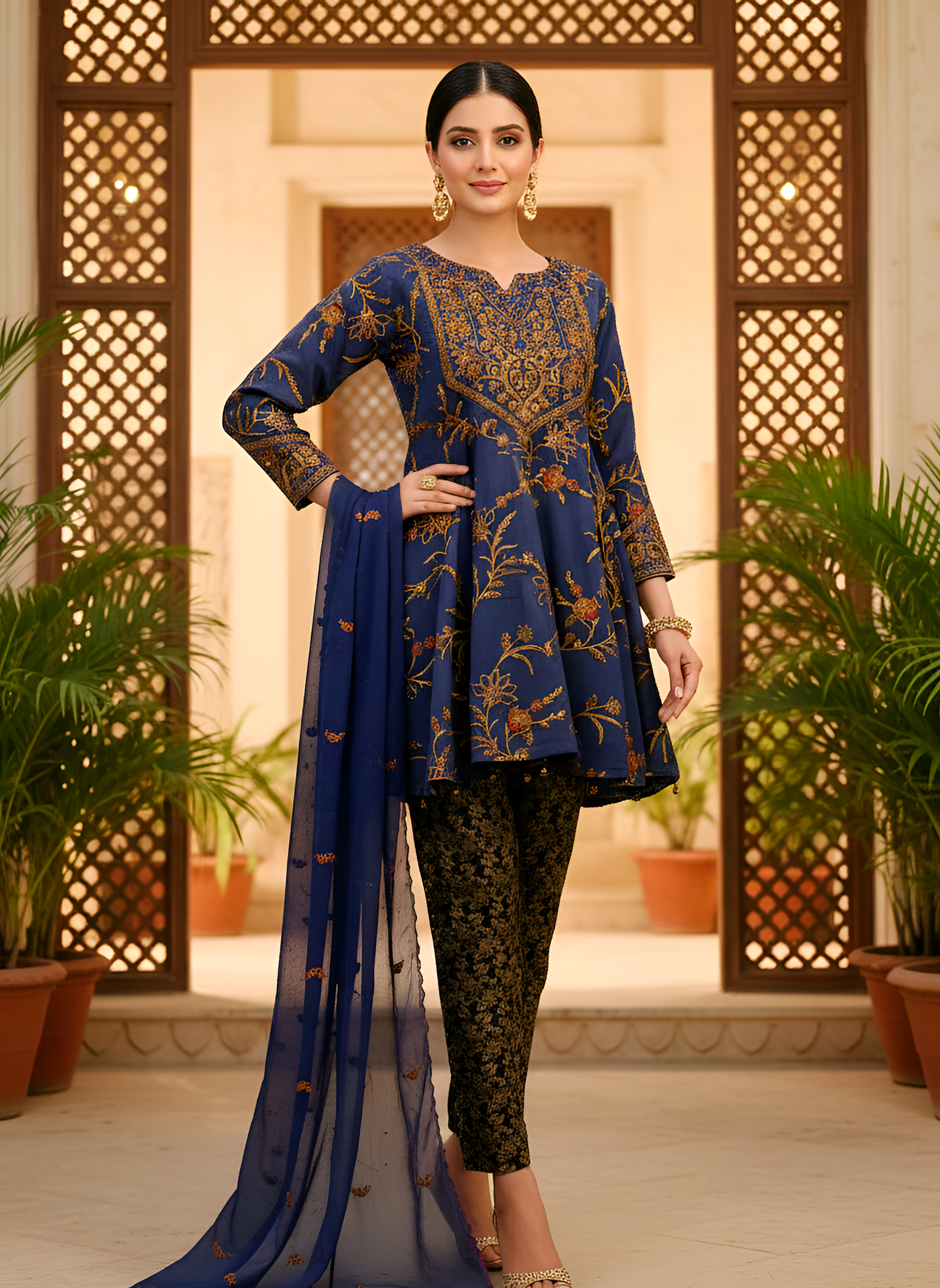 SILK TISSUE EMB FROCK SET MMG-873