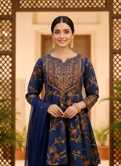 SILK TISSUE EMB FROCK SET MMG-873