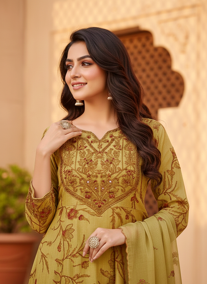 SILK TISSUE EMB FROCK SET MMG-873