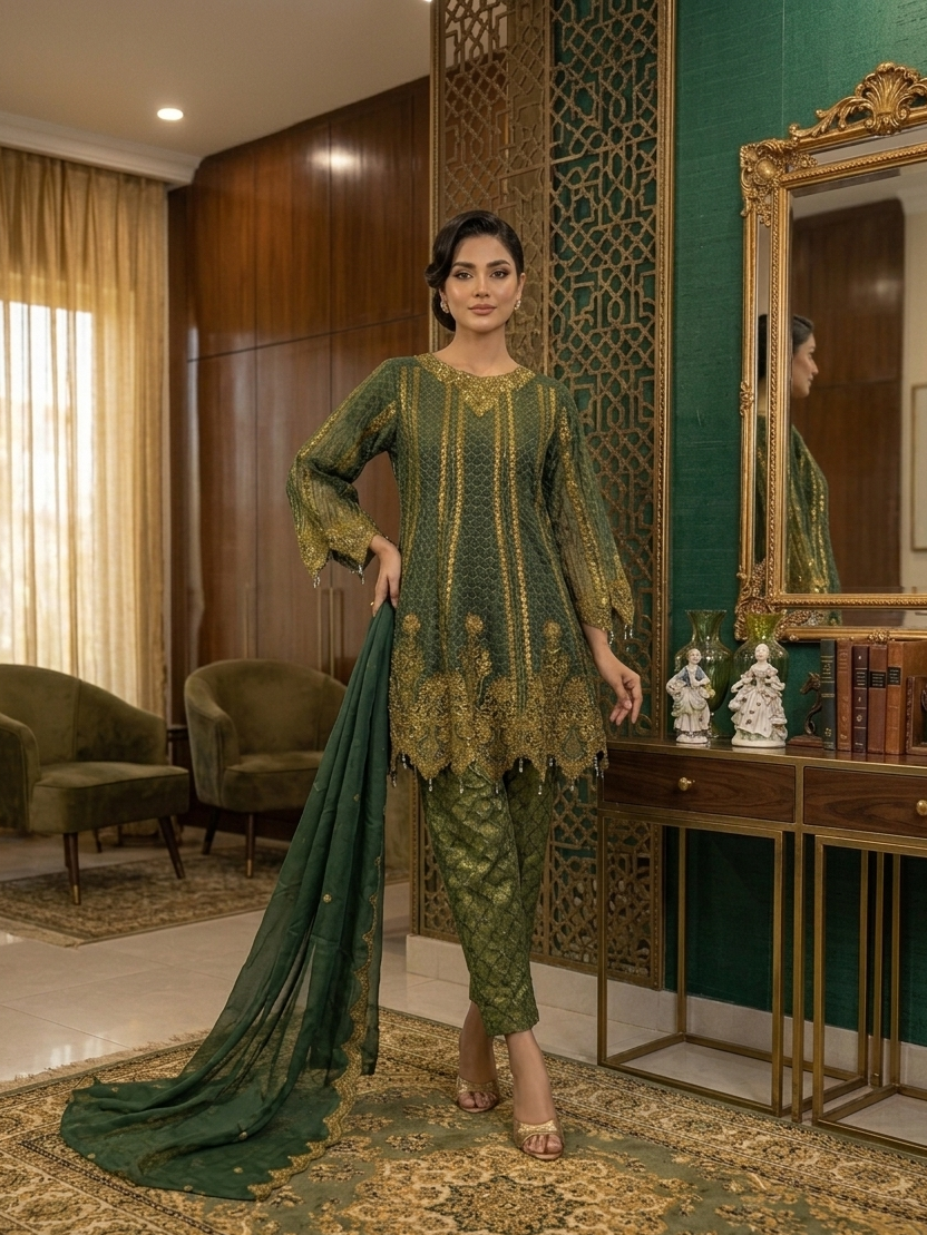 PARIZAY-LUXURY EMB CHIFFON ENSEMBLE MMG-740