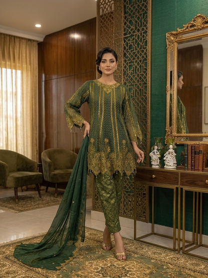 PARIZAY-LUXURY EMB CHIFFON ENSEMBLE MMG-740