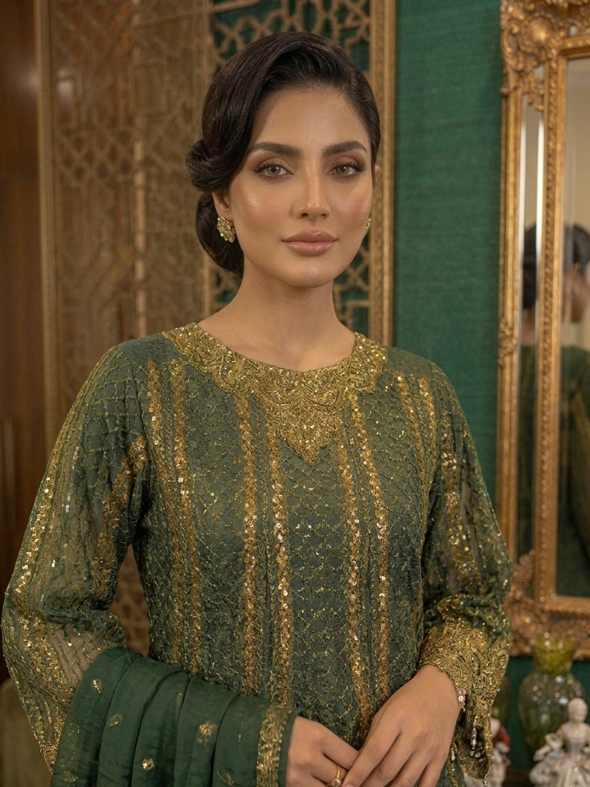 PARIZAY-LUXURY EMB CHIFFON ENSEMBLE MMG-740