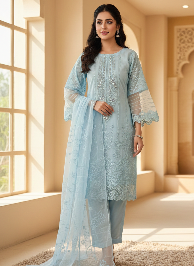 ORGANZA BORING WORK EMB KURTA SET MMG-950