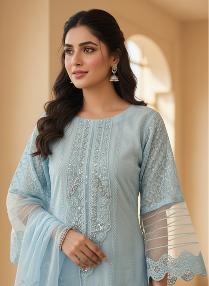 ORGANZA BORING WORK EMB KURTA SET MMG-950