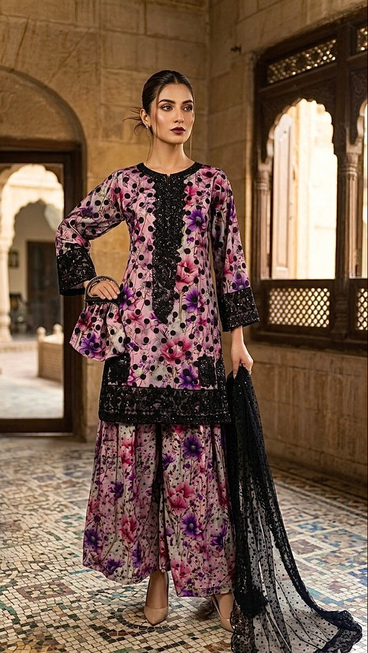 NAAZ NET POLKA KURTA SET MMG-1221