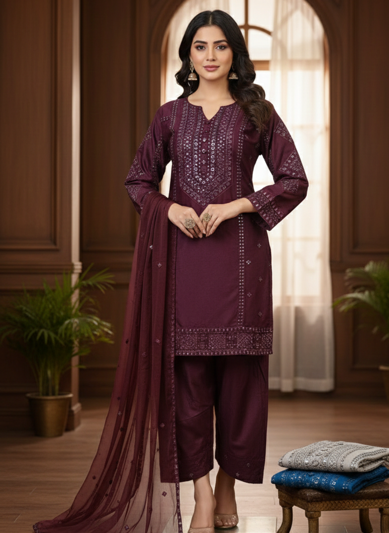 SEQUINS SINDHI EMBROIDERED KURTA SET MMG-1209