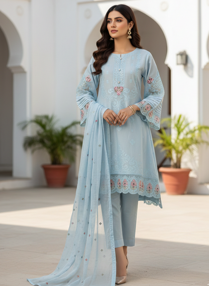 PURE COTTON SEQUINCE EMB FROCK SET MMG-1216
