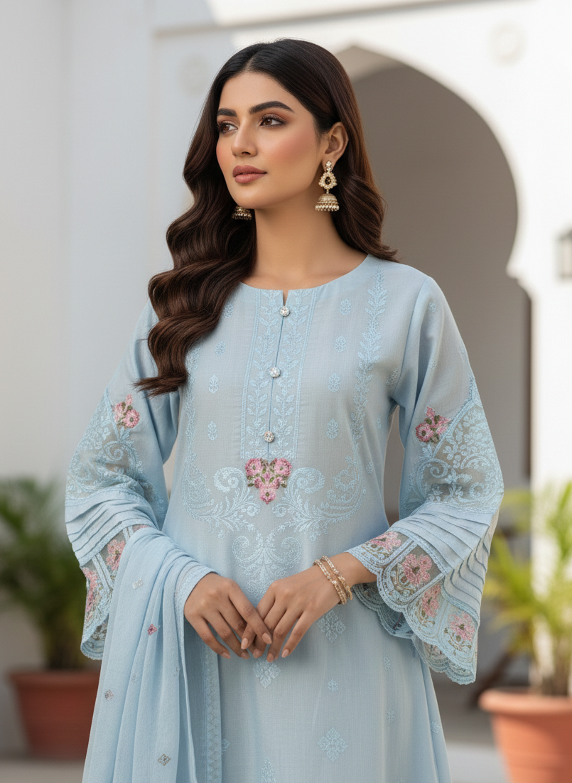PURE COTTON SEQUINCE EMB FROCK SET MMG-1216