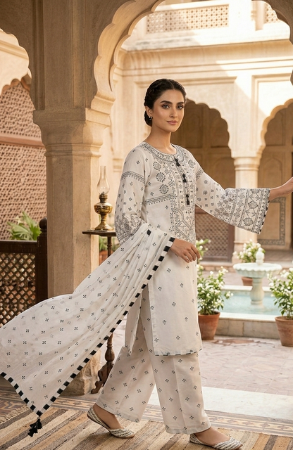 RUHANI THREADWORK COTTON KURTA SET MMG-1220