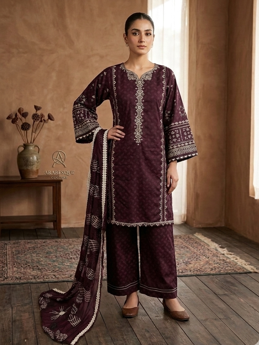 LUMIERE BLOOM SELF PRINTED COTTON KURTA SET MMG-1217