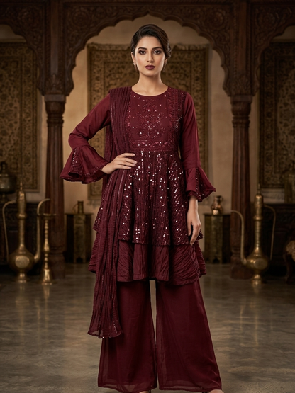 AZURA ROYALE|FLARED SEQUINE HEAVY EMBROIDERED FROCK MMG-1066