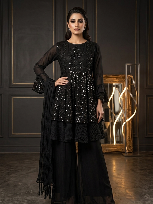 AZURA ROYALE|FLARED SEQUINE HEAVY EMBROIDERED FROCK MMG-1066