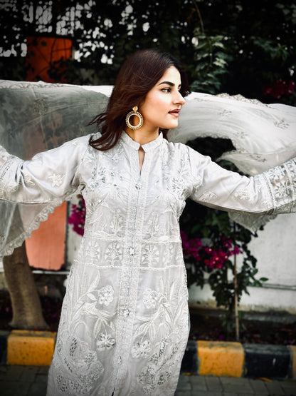 FAIRY FLOW 3-Piece Chiffon embroidered Shirt Hand Work Malai Trouser with Emroidered Dupatta MMG-794