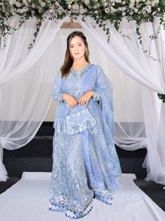 RANG-E-SAFAA|ORGANZA LEHNGA CHOLI|EMROIDERED NET DUPATTA |MMG-836