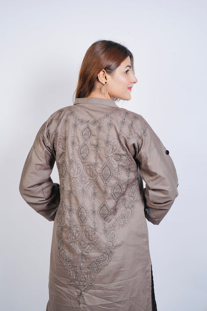 CASUAL CHIC|2-PIECE DORIA COTTON SHIRT WITH EMBROIDERED BACK BUNCH|BELL-BOTTOM TROUSER WITH TUSSELS MMG-960