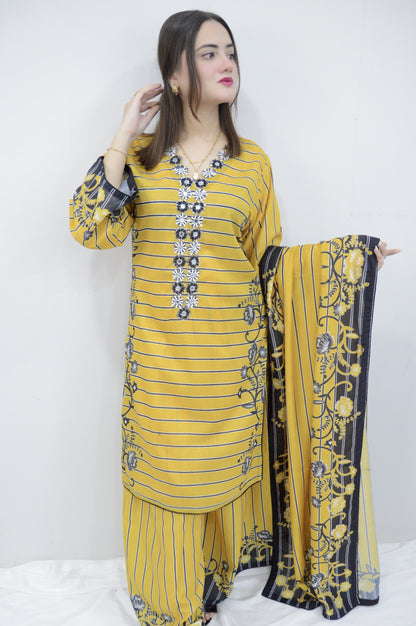 ZEBA|3-PIECE SWISS LAWN TWISTED PRINTED EMBROIDERED SHIRT|PRINTED FLAPPER|SWISS PRINTED DUPATTA MMG-1052
