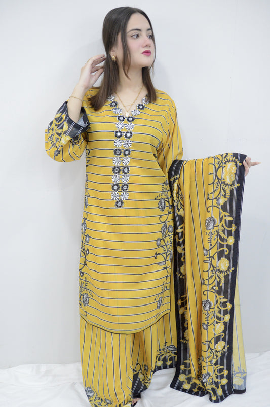 ZEBA|3-PIECE SWISS LAWN TWISTED PRINTED EMBROIDERED SHIRT|PRINTED FLAPPER|SWISS PRINTED DUPATTA MMG-1052